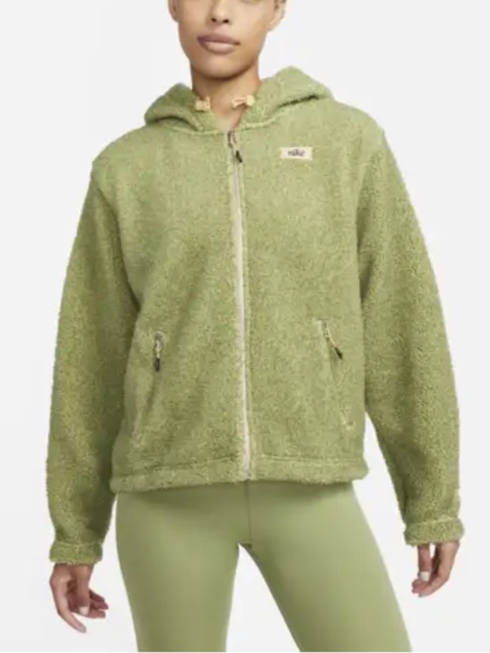 Nike Therma-FIT Sherpa Fleece Hoodie Jacket Green Full Zip Cozy L